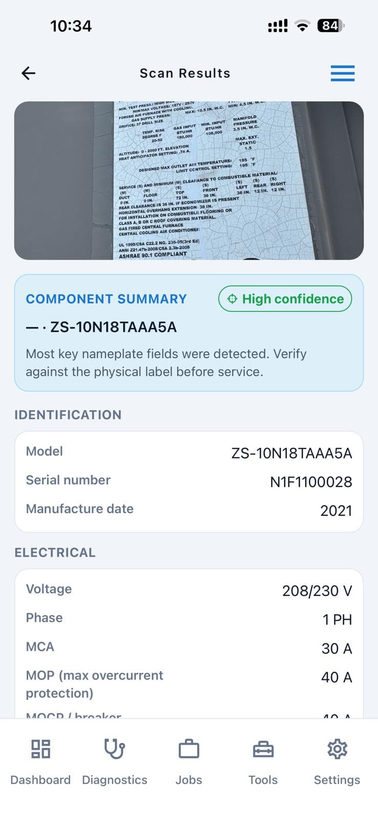 Nameplate Scan screenshot