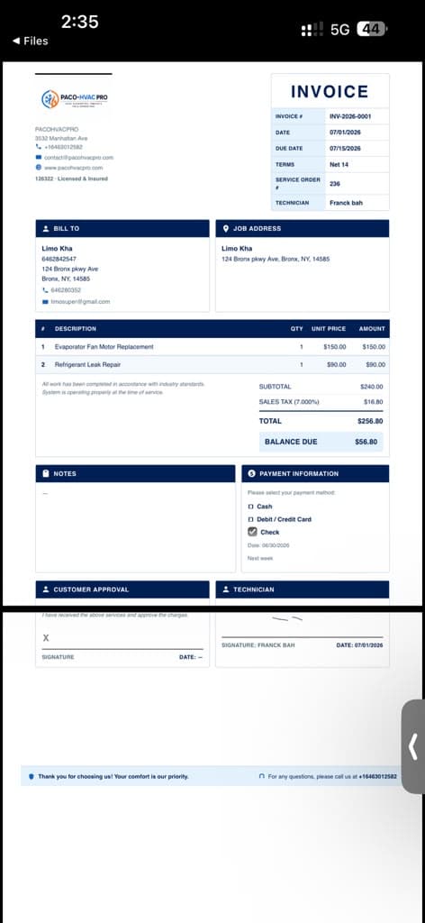 Invoicing screenshot