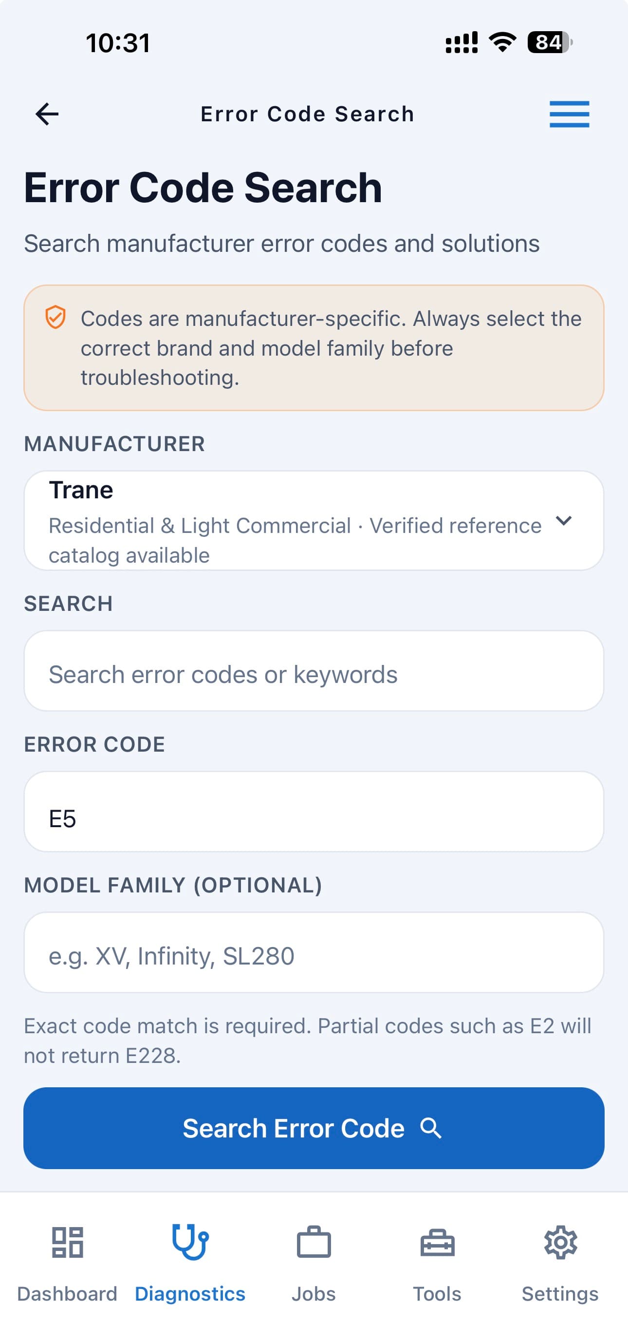 Error Code Search screenshot